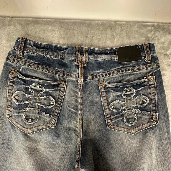 Vintage Y2K CJ Black Premium Cross Embellished Relaxed Straight Fit Jeans 36/32 - Picture 4 of 8
